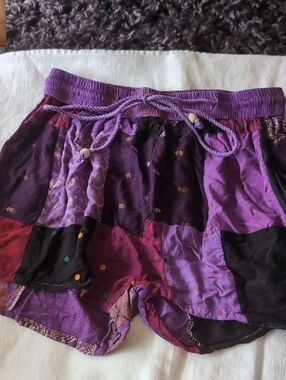 Boho Patchwork Purple Drawstring Shorts